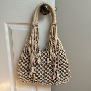 Monserat De Lucca Beige Crochet Hobo Bag